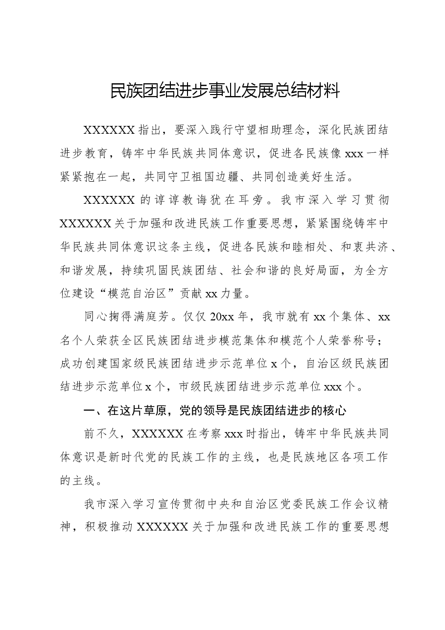 民族团结进步事业发展总结材料.docx,第1页预览
