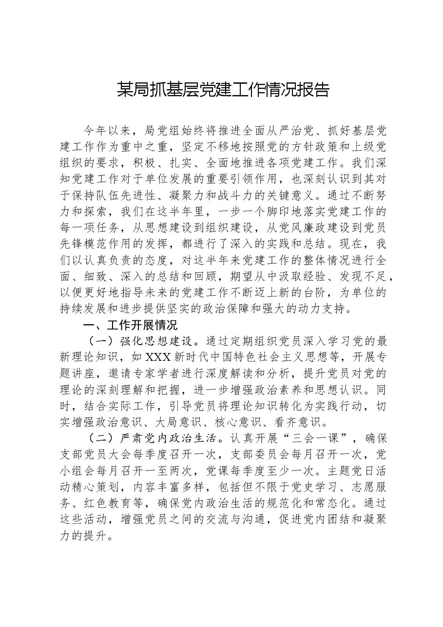 某局抓基层党建工作情况报告.docx,第1页预览