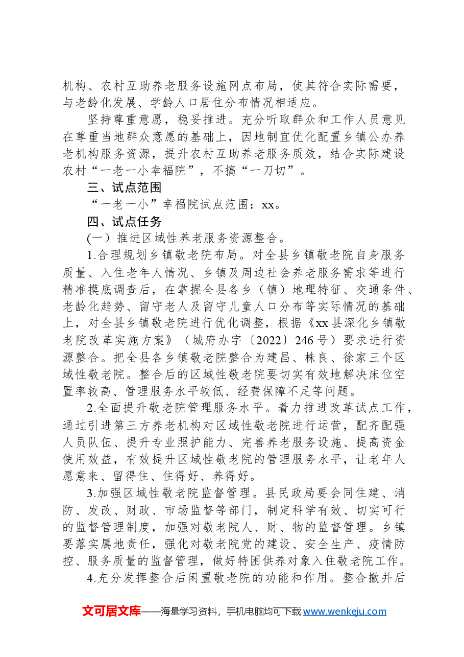县优化农村“一老一小”服务资源配置试点工作方案.docx,第2页预览