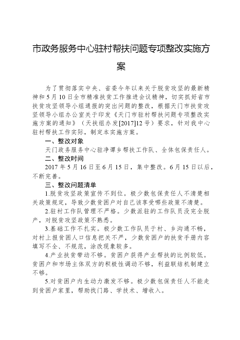 市政务服务中心驻村帮扶问题专项整改实施方案.docx,第1页预览