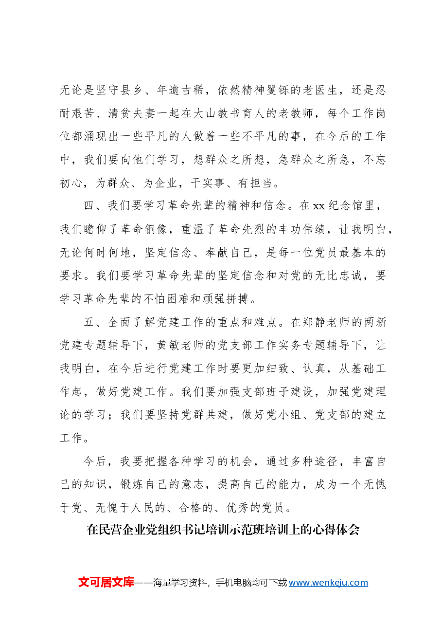 (6篇)在民营企业党组织书记培训示范班培训上的心得体会材料汇编.docx,第3页预览