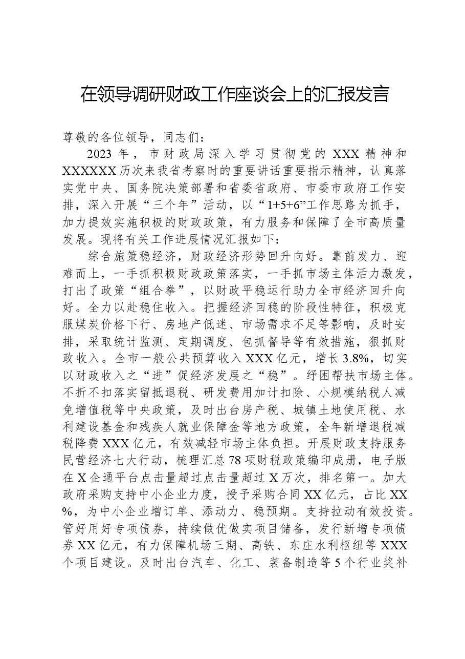 在领导调研财政工作座谈会上的汇报发言.docx,第1页预览