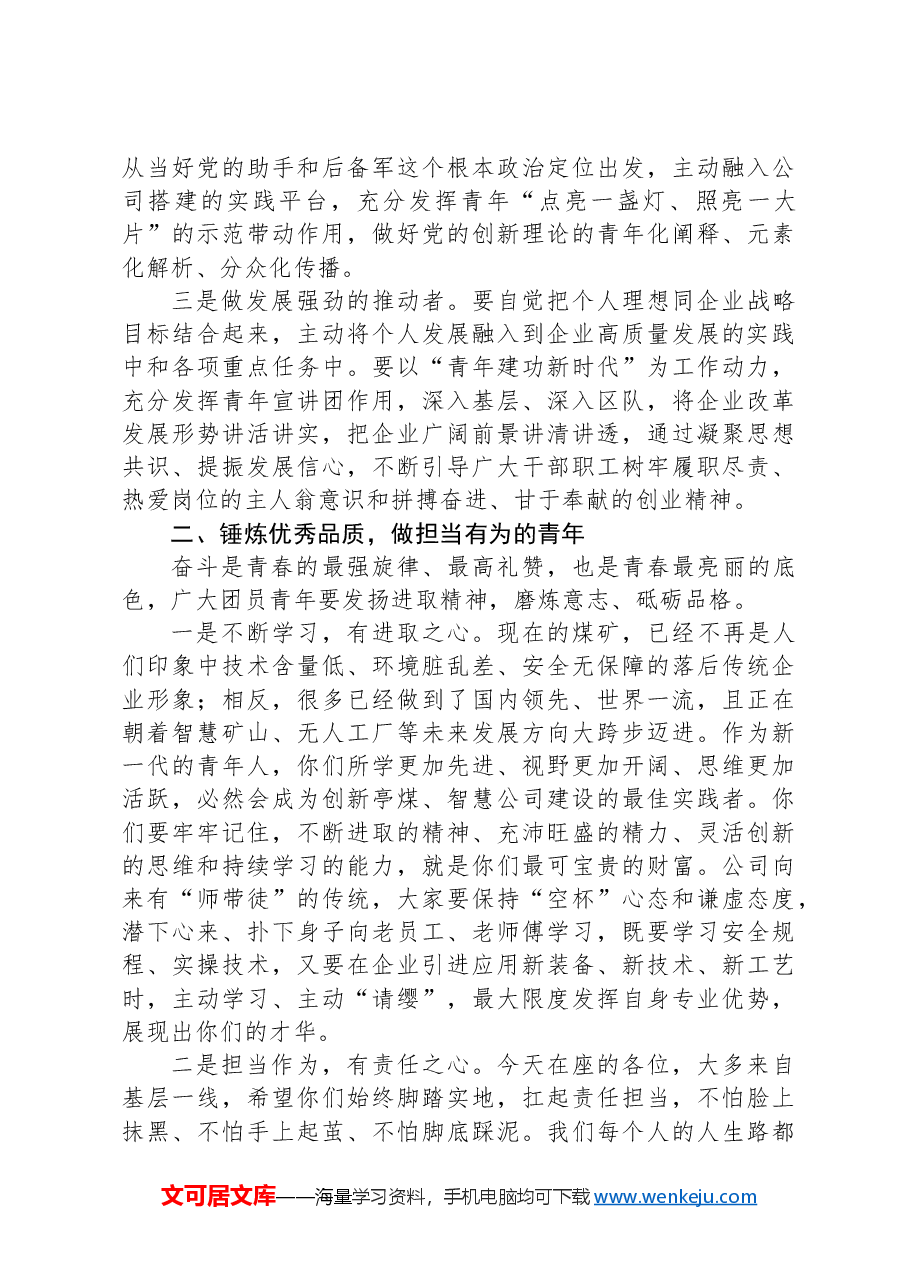 在2024年公司共青团工作暨优秀高校毕业生表彰会上的讲话.docx,第3页预览