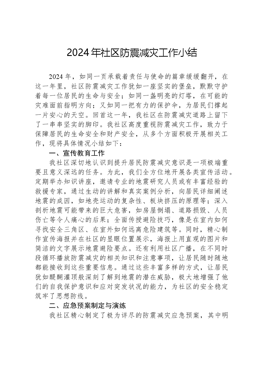2024年社区防震减灾工作小结.docx,第1页预览