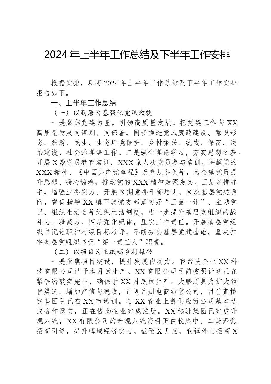 2024年上半年工作总结及下半年工作安排.docx,第1页预览