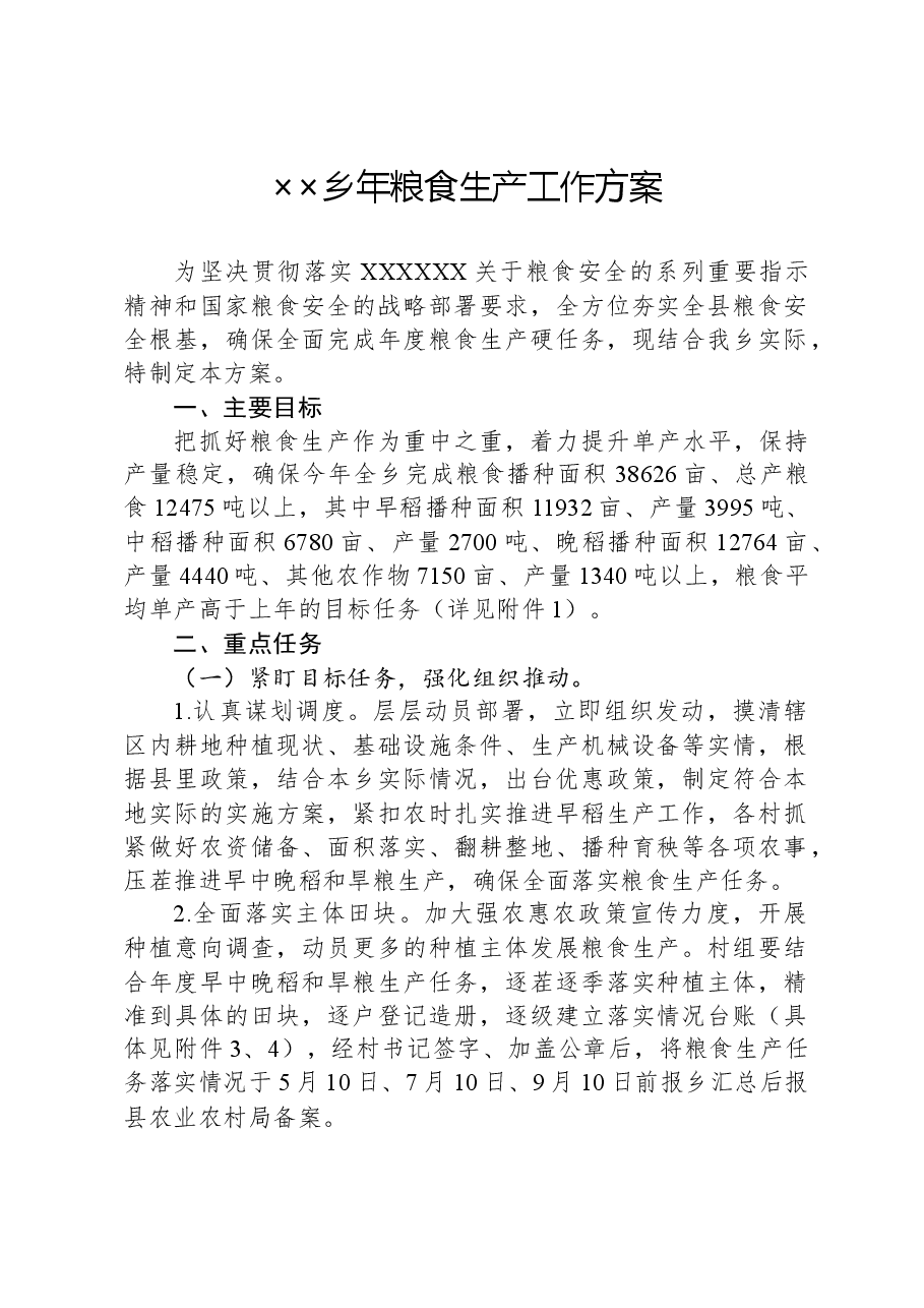 ××乡年粮食生产工作方案.docx,第1页预览