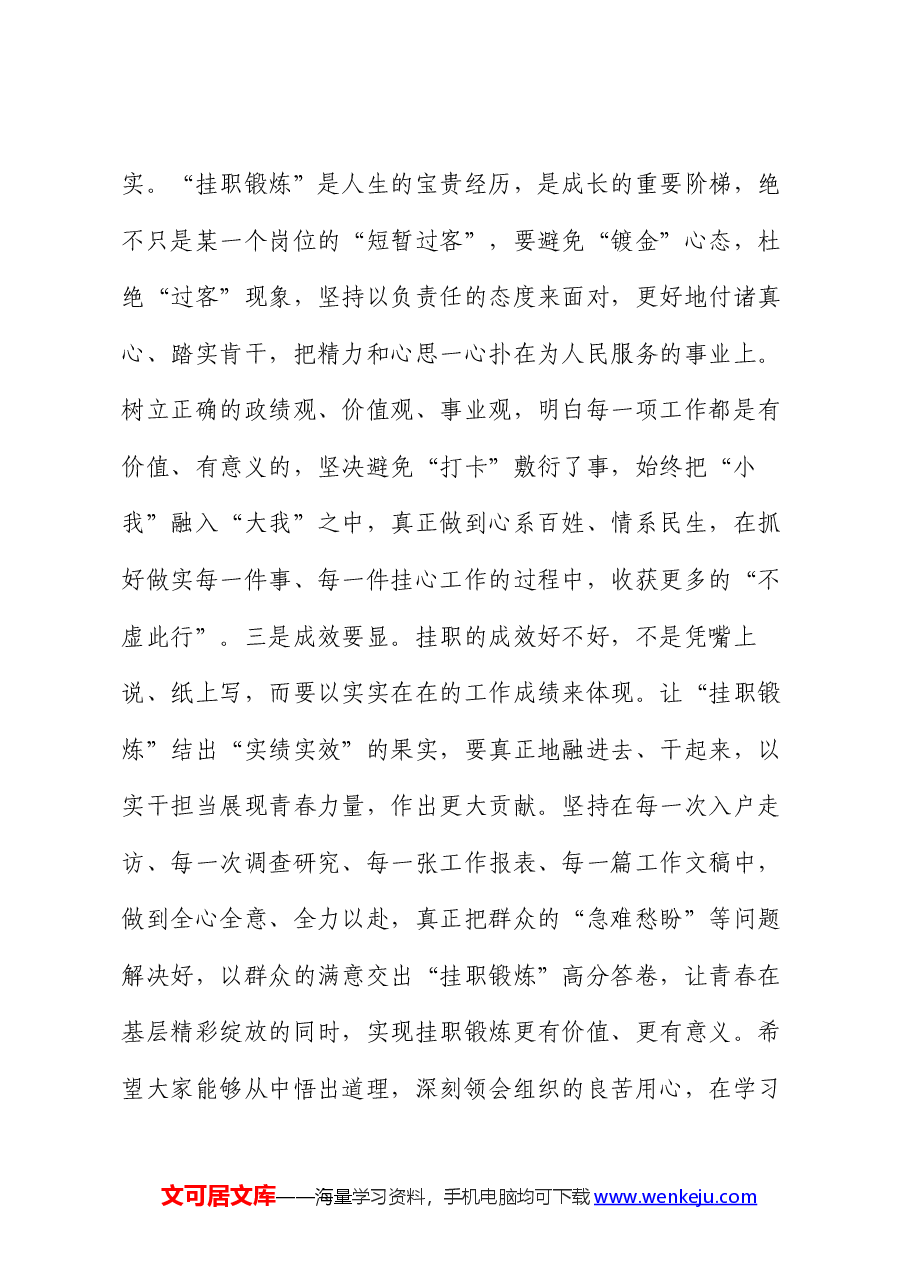 在2024年轻干部挂职锻炼谈话会上的讲话提纲.docx,第3页预览