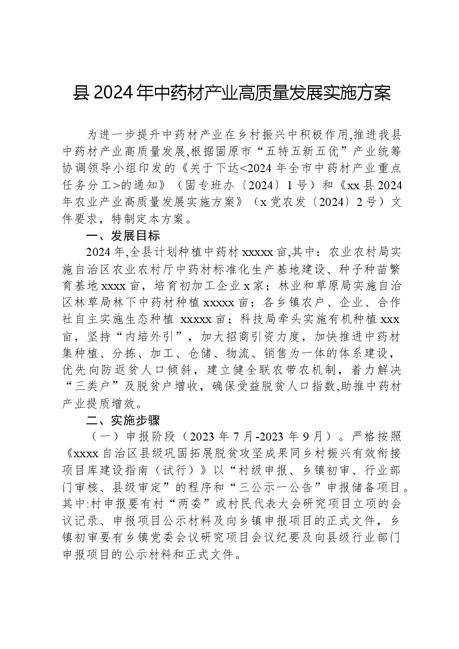 县2024年中药材产业高质量发展实施方案.docx,第1页预览