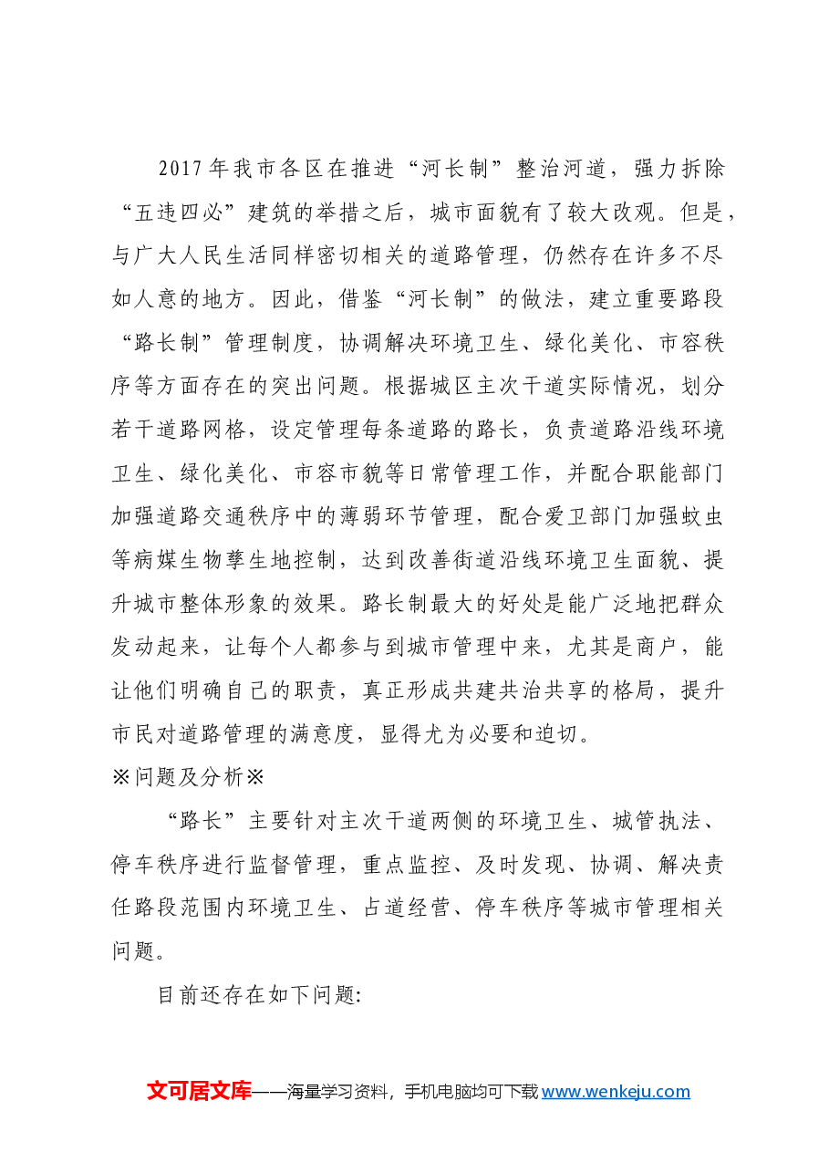 关于探索“路长制”，提升城市精细化管理水平的建议.docx，第2页预览
