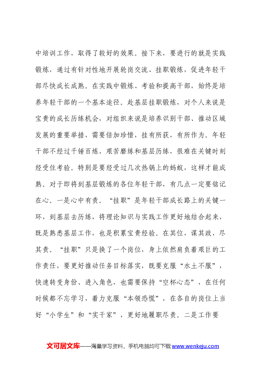 在2024年轻干部挂职锻炼谈话会上的讲话提纲.docx,第2页预览