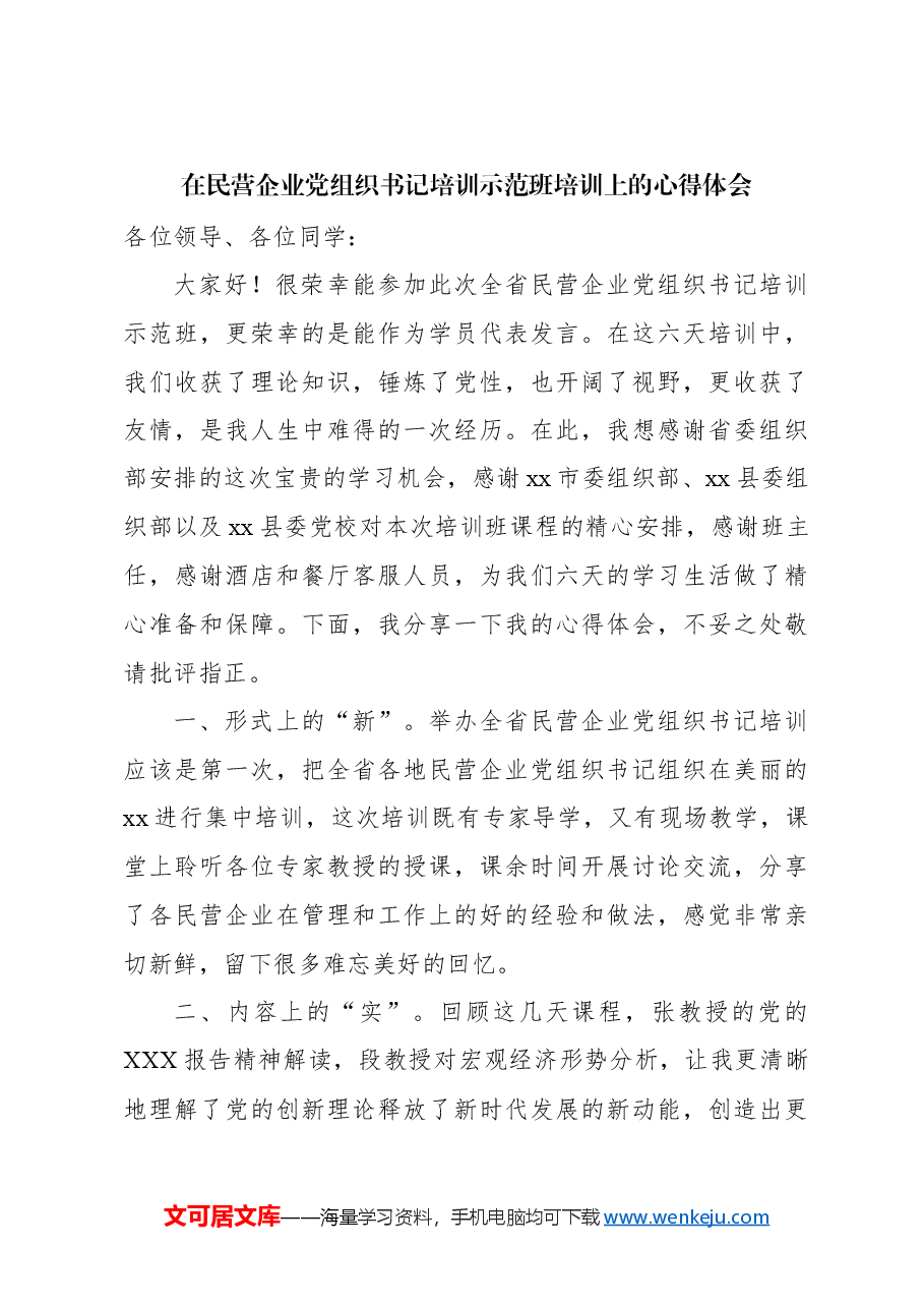 (6篇)在民营企业党组织书记培训示范班培训上的心得体会材料汇编.docx,第4页预览