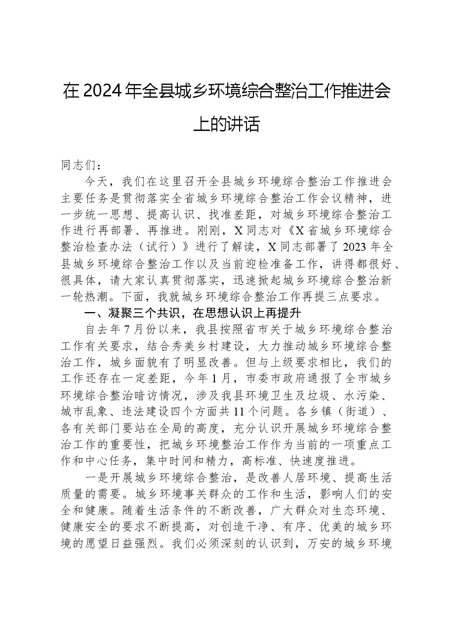 在2024年全县城乡环境综合整治工作推进会上的讲话.docx,第1页预览