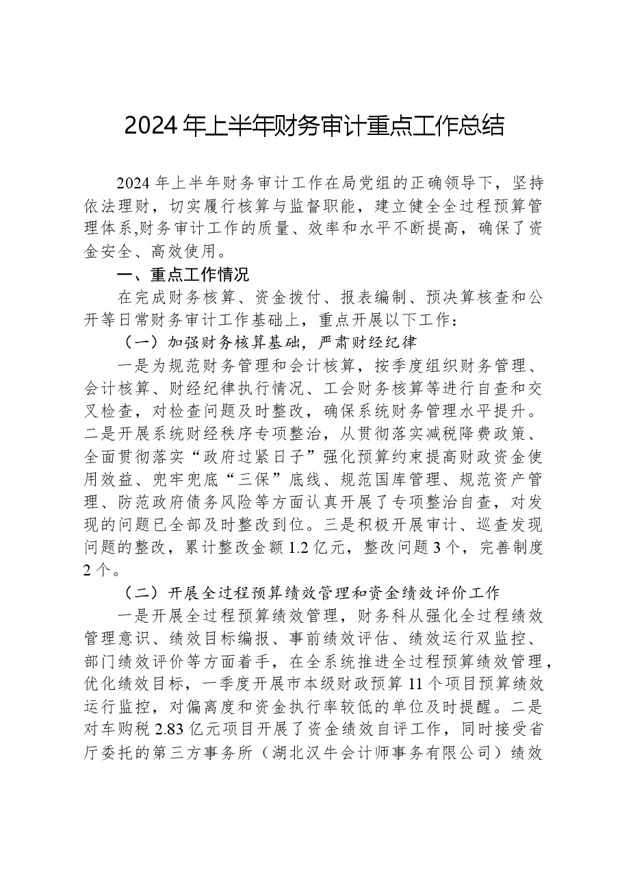 2024年上半年财务审计重点工作总结.docx，第1页预览