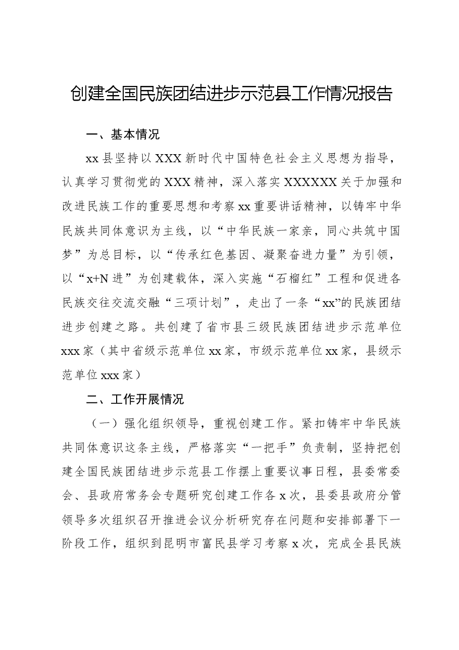 创建全国民族团结进步示范县工作情况报告.docx,第1页预览