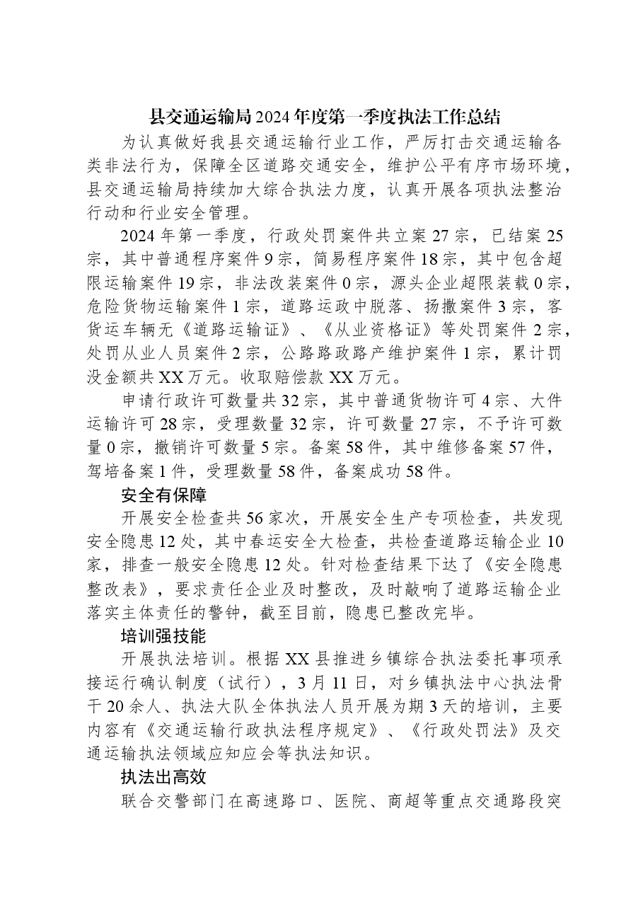 县交通运输局2024年度第一季度执法工作总结.docx,第1页预览