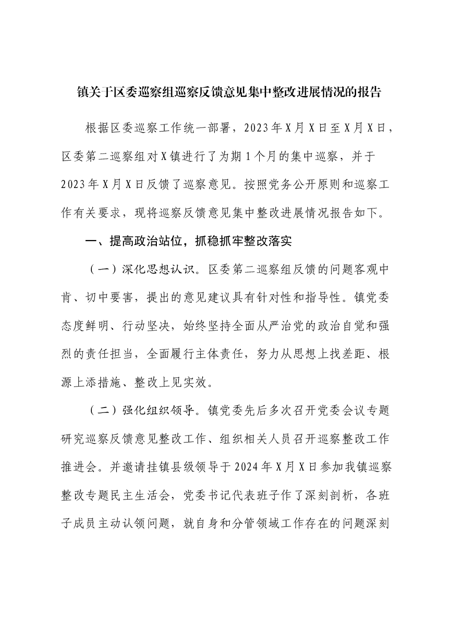 乡镇巡察反馈意见集中整改进展情况报告.docx,第1页预览