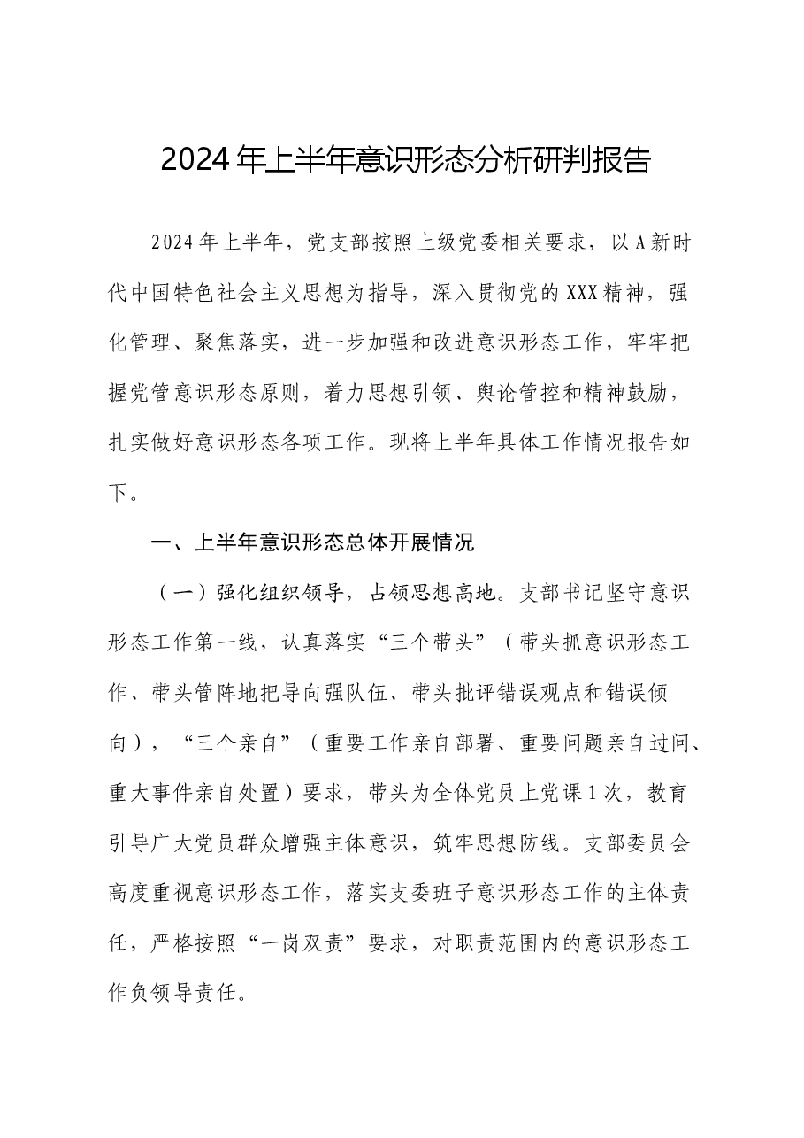 2024年上半年党支部意识形态分析研判报告.docx,第1页预览