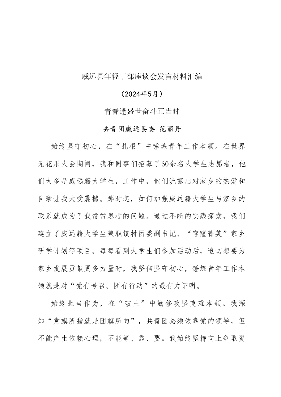 (12篇)威远县年轻干部座谈会发言材料汇编(年轻干部).doc,第4页预览