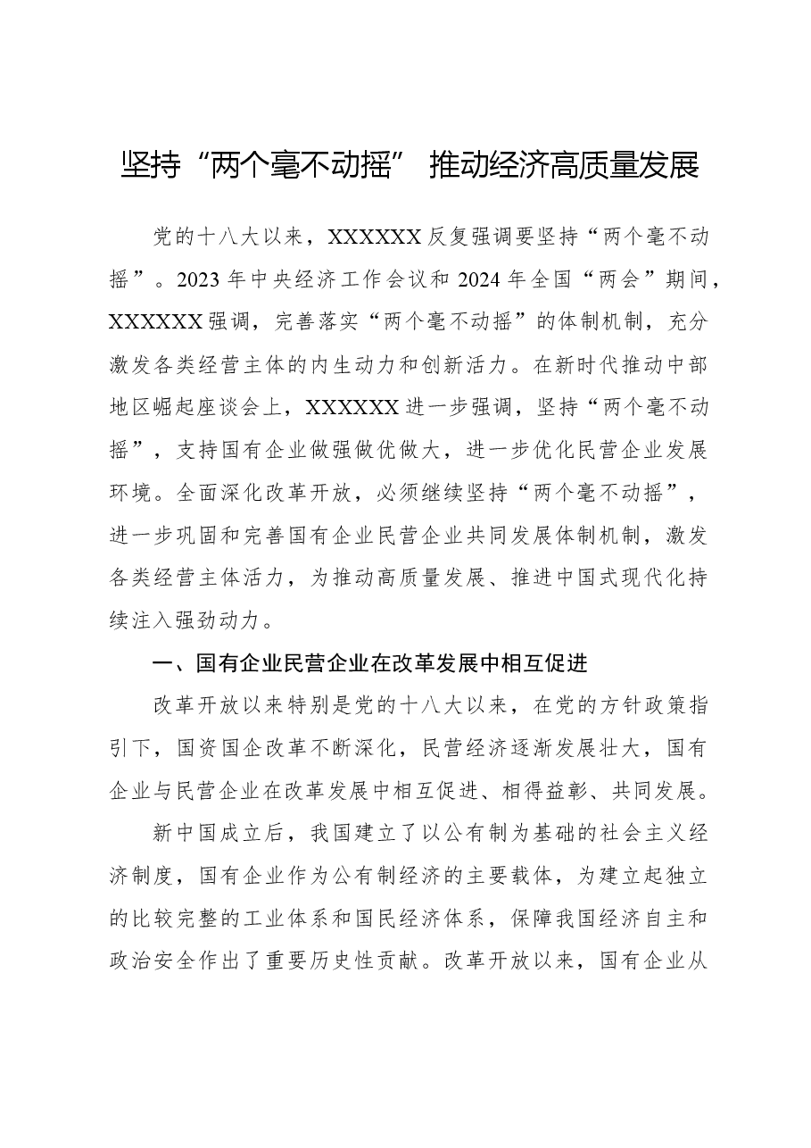 坚持“两个毫不动摇” 推动经济高质量发展.docx,第1页预览
