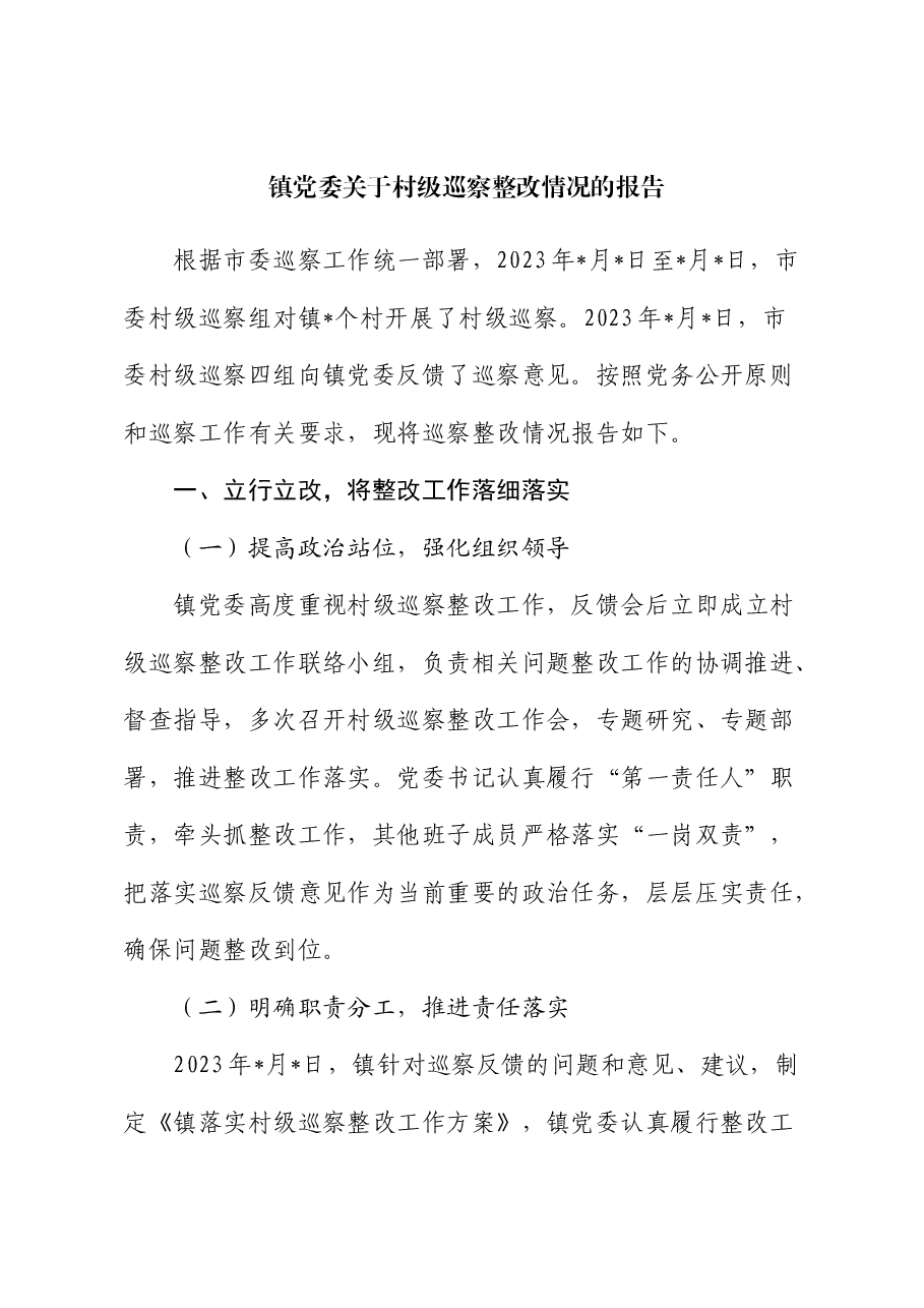 乡镇关于村级巡察整改情况的报告.docx,第1页预览