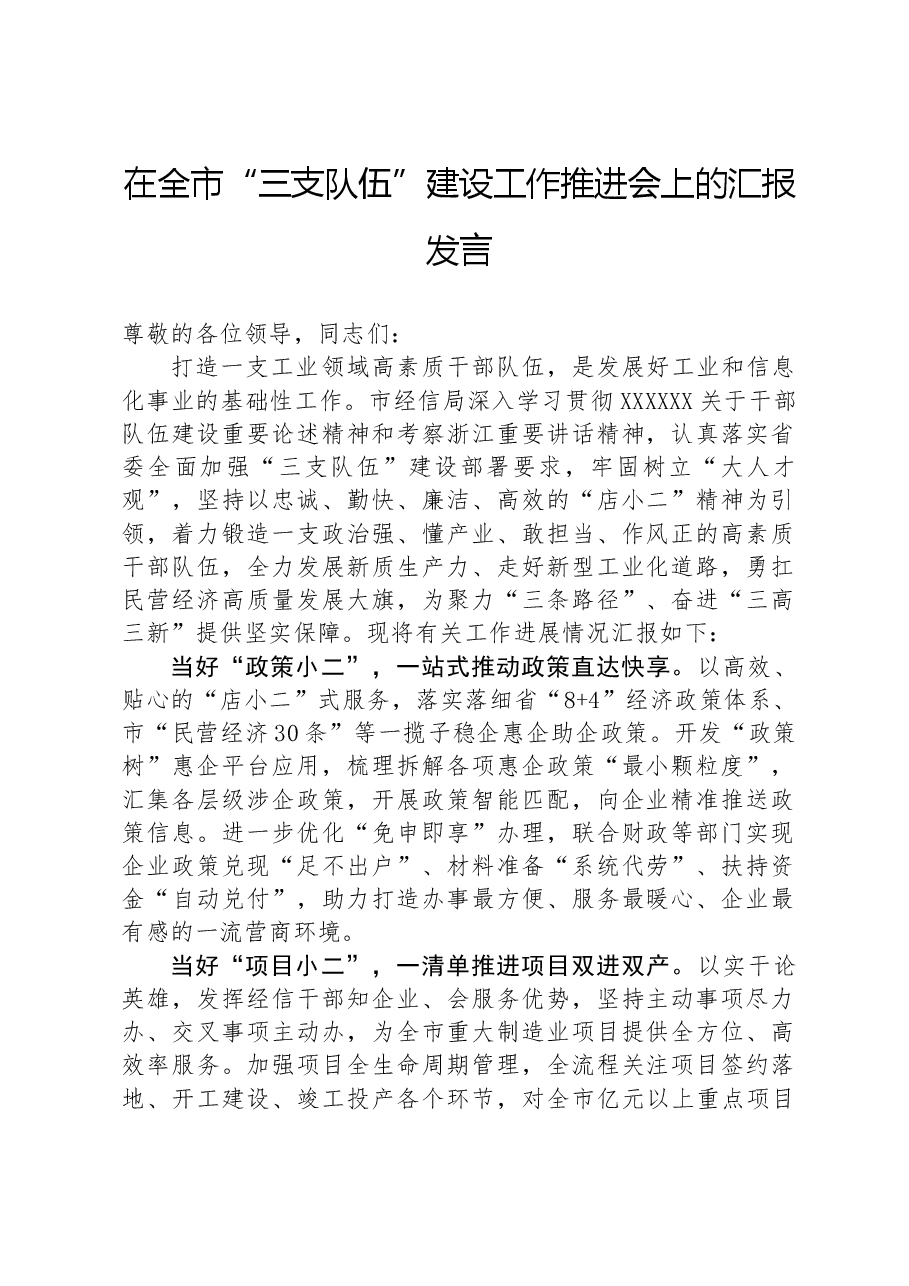 在全市“三支队伍”建设工作推进会上的汇报发言.docx,第1页预览