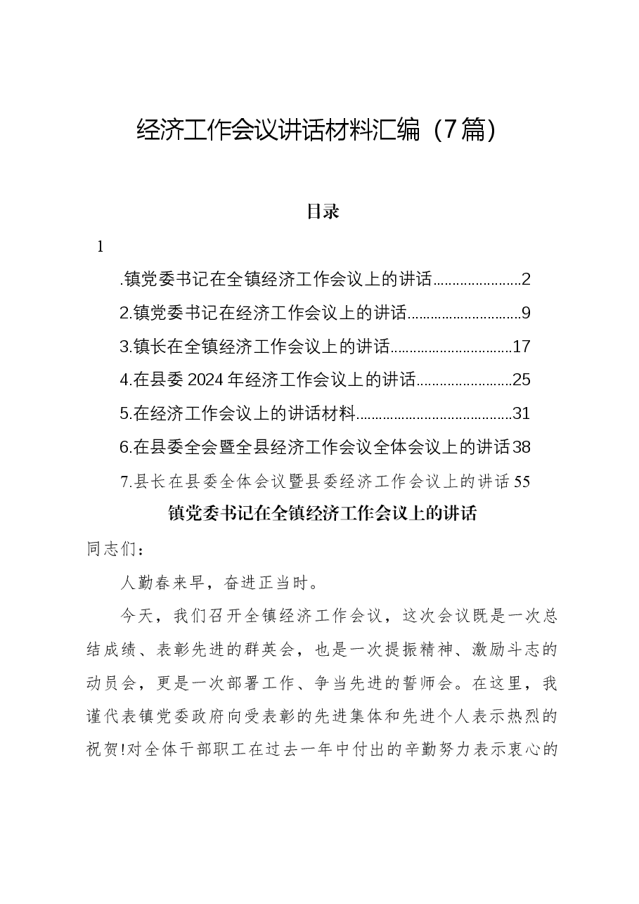 (7篇)经济工作会议讲话材料汇编.docx,第1页预览