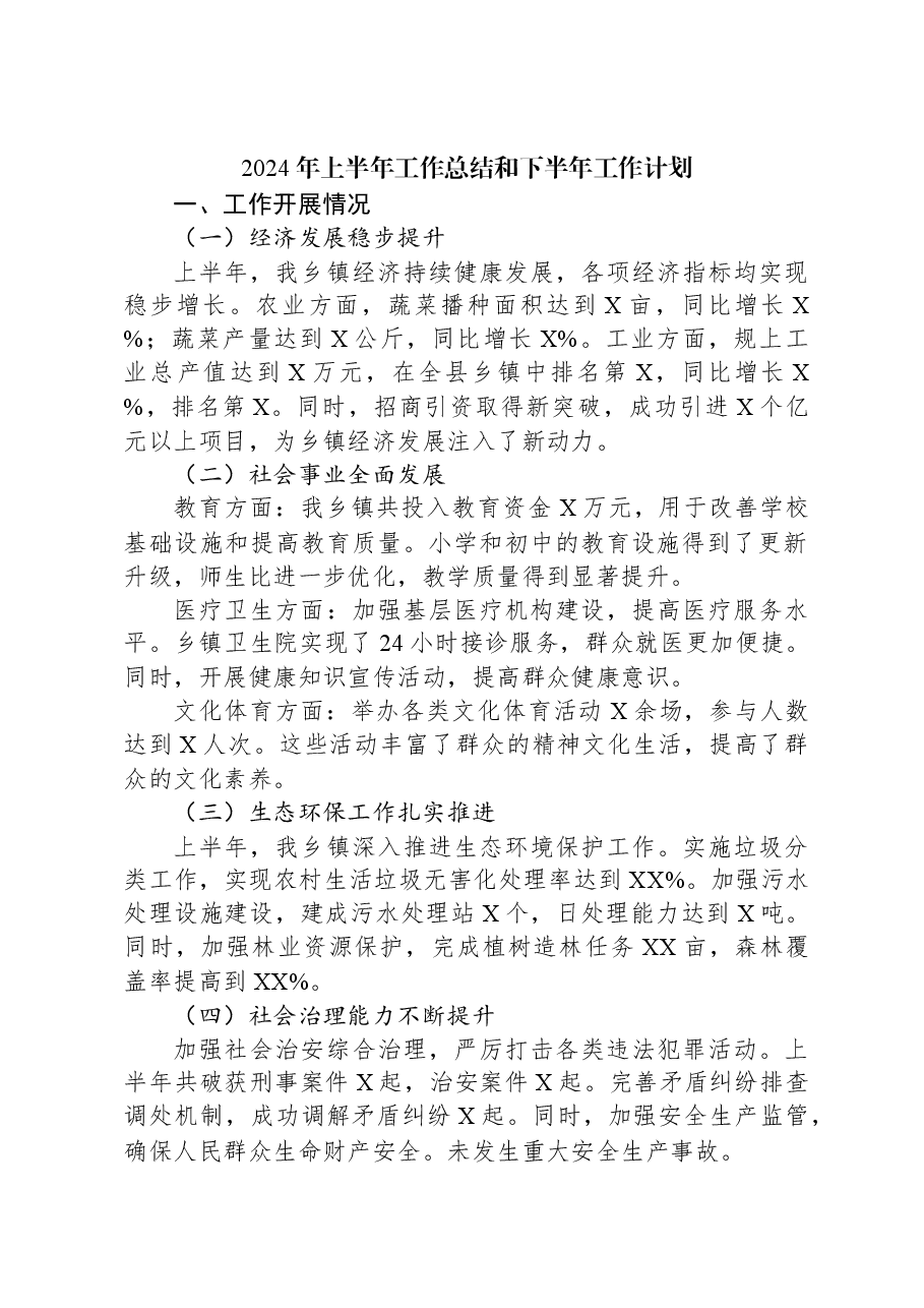 2024年上半年工作总结和下半年工作计划.docx,第1页预览