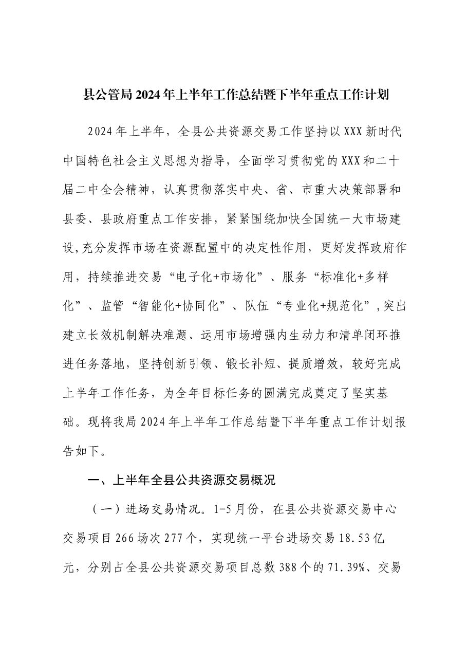 县公管局2024年上半年工作总结暨下半年重点工作计划.docx,第1页预览