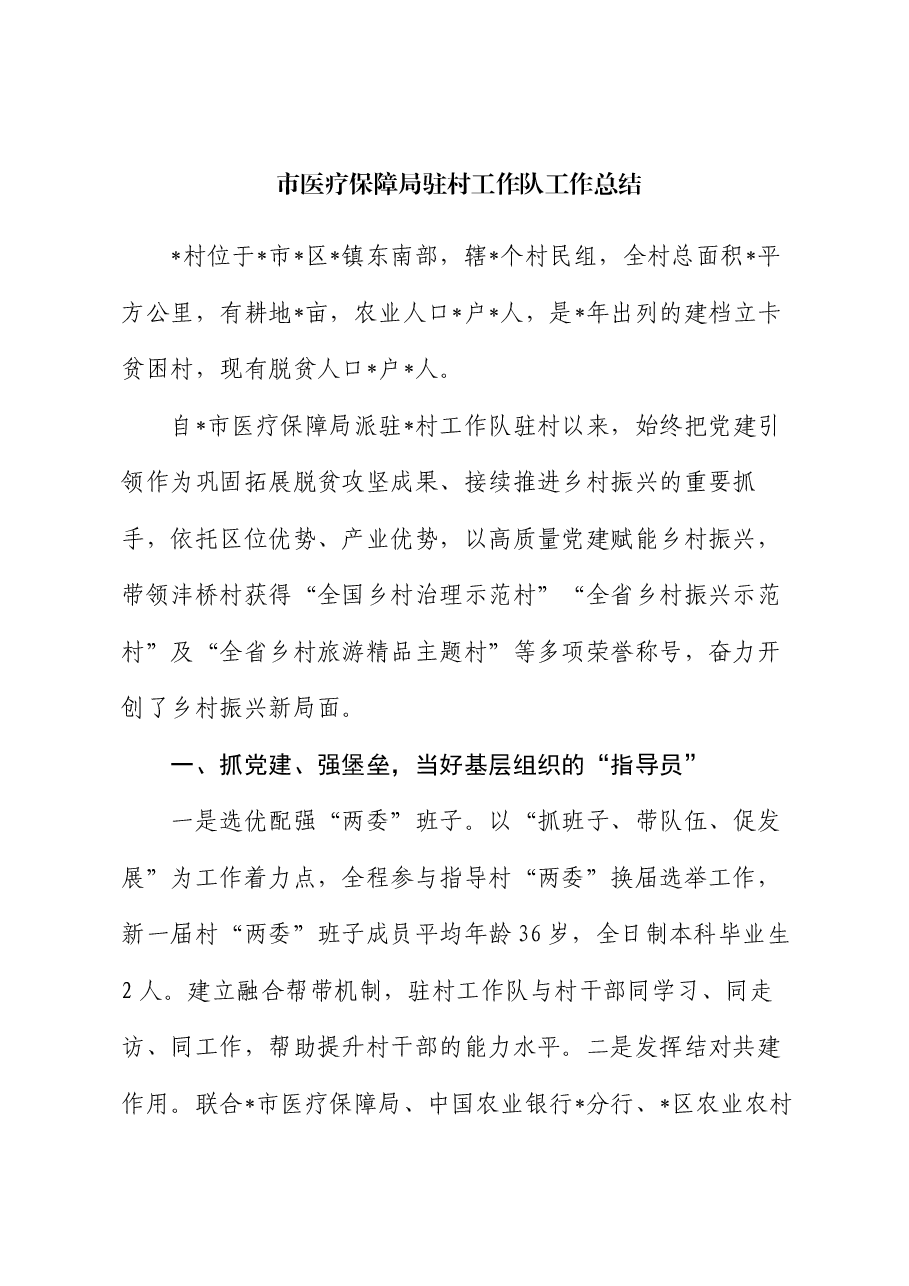 市医疗保障局驻村工作队工作总结.docx,第1页预览