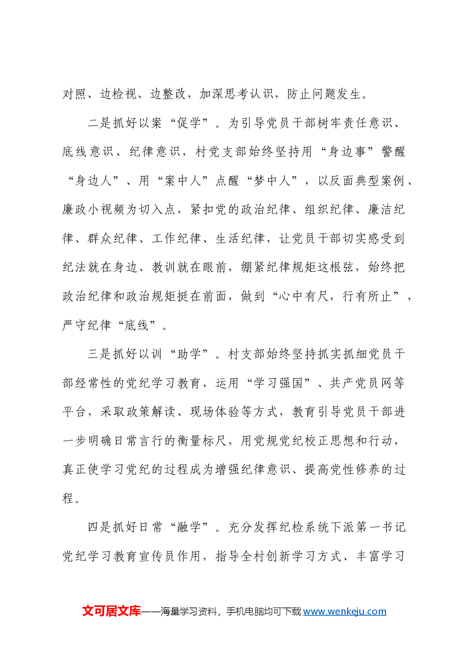 村党支部党纪学习教育工作总结.docx，第2页预览