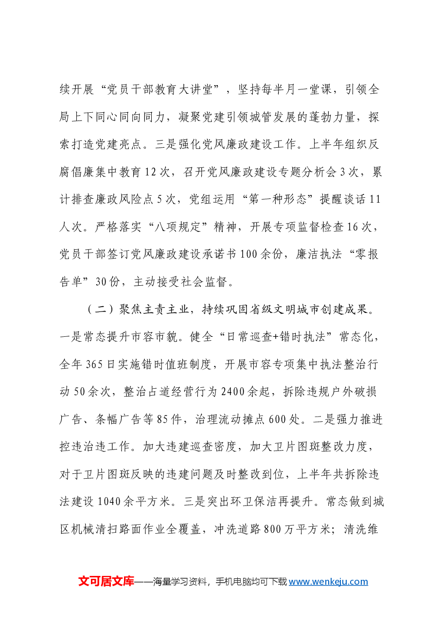县城市管理局2024年上半年工作总结和下半年工作计划.docx,第2页预览