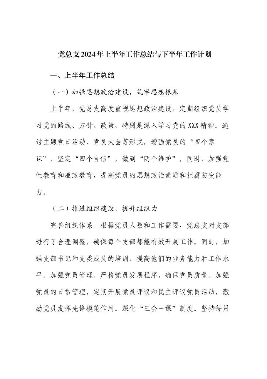 党总支2024年上半年工作总结与下半年工作计划.docx,第1页预览
