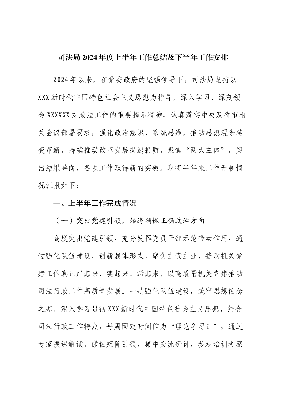 司法局2024年度上半年工作总结及下半年工作安排.docx,第1页预览