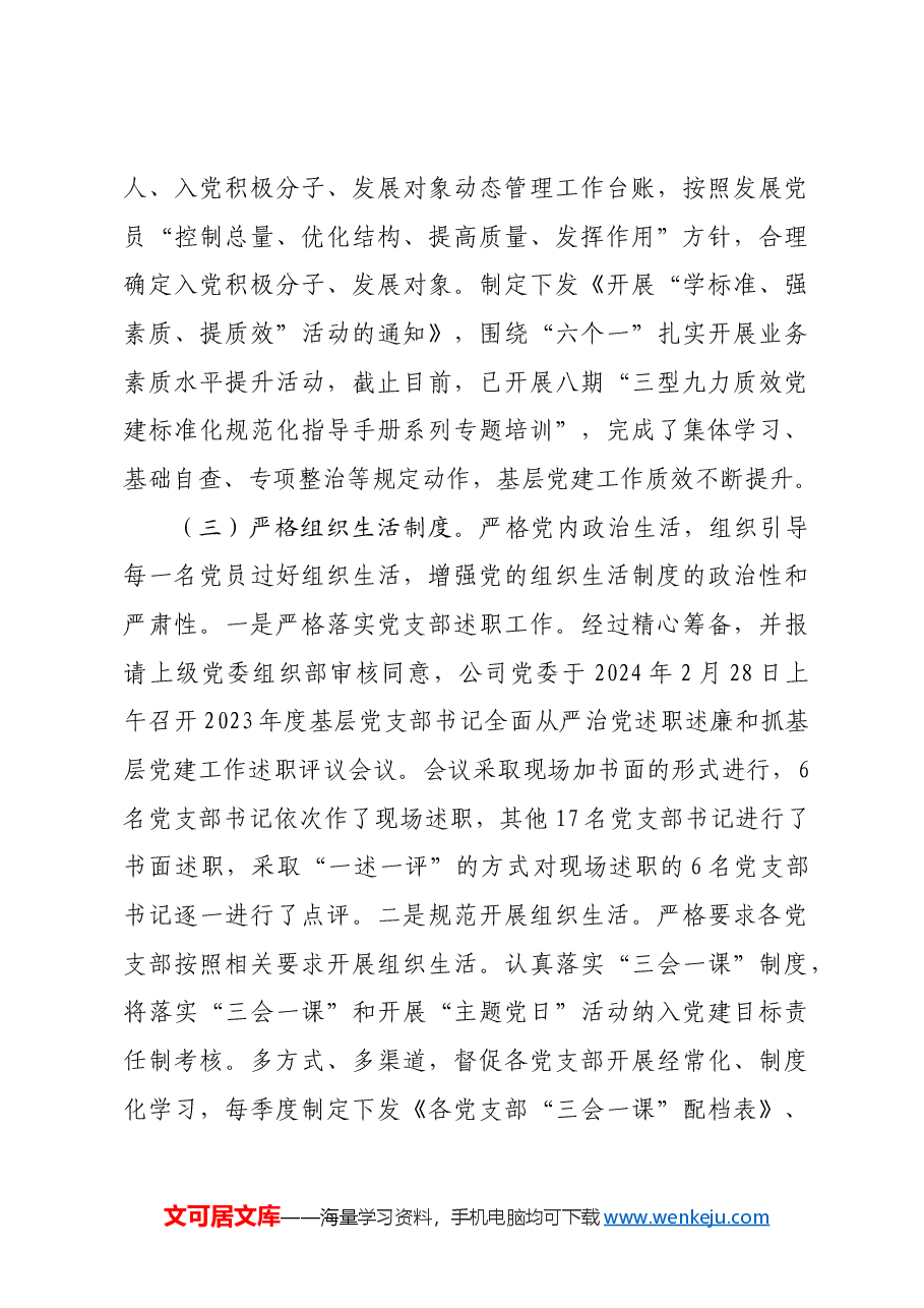 国企2024年上半年党委组织工作总结及2024年下半年打算.docx，第3页预览