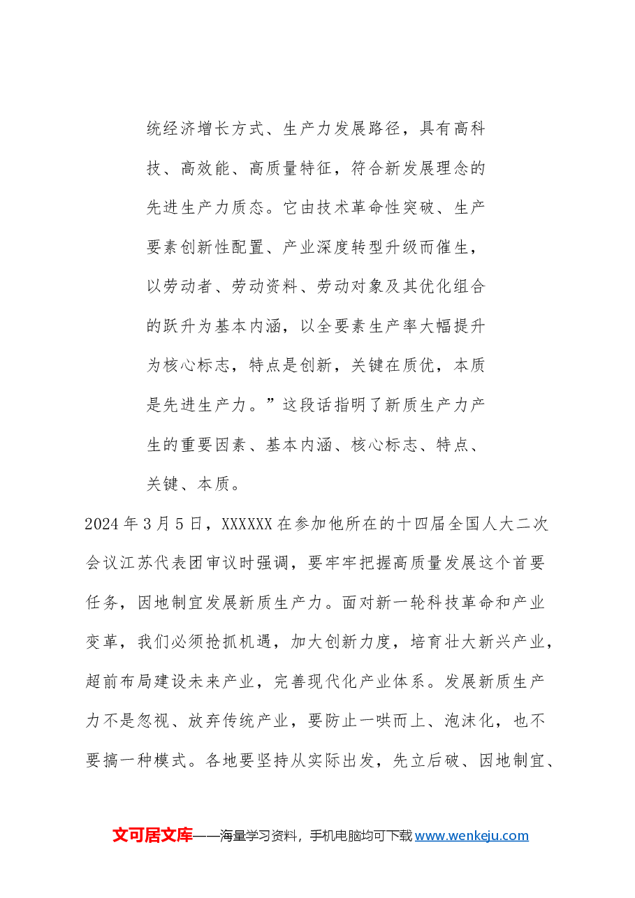 党课讲稿:新征程新使命 推动高质量发展取得新成效的六大着力点(新质生产力).doc,第3页预览