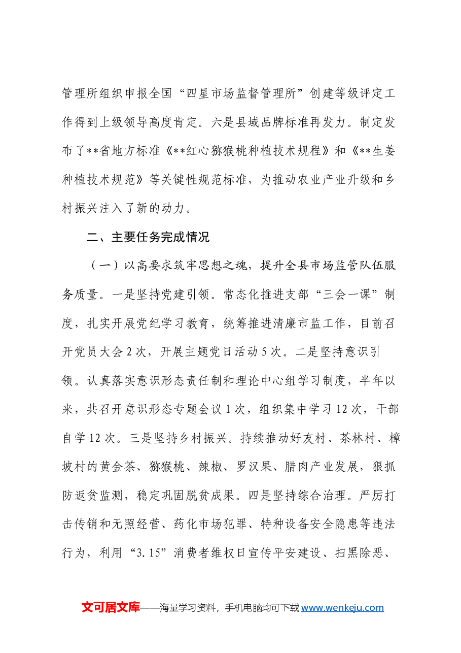县市场监督管理局2024年上半年工作总结及下半年工作打算.docx,第2页预览