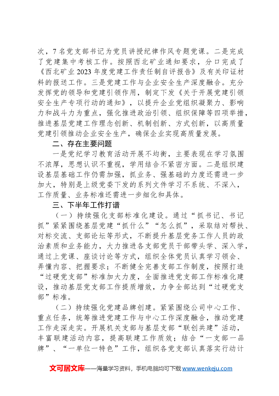 公司2024年上半年党委组织工作总结及2024年下半年打算.docx,第4页预览