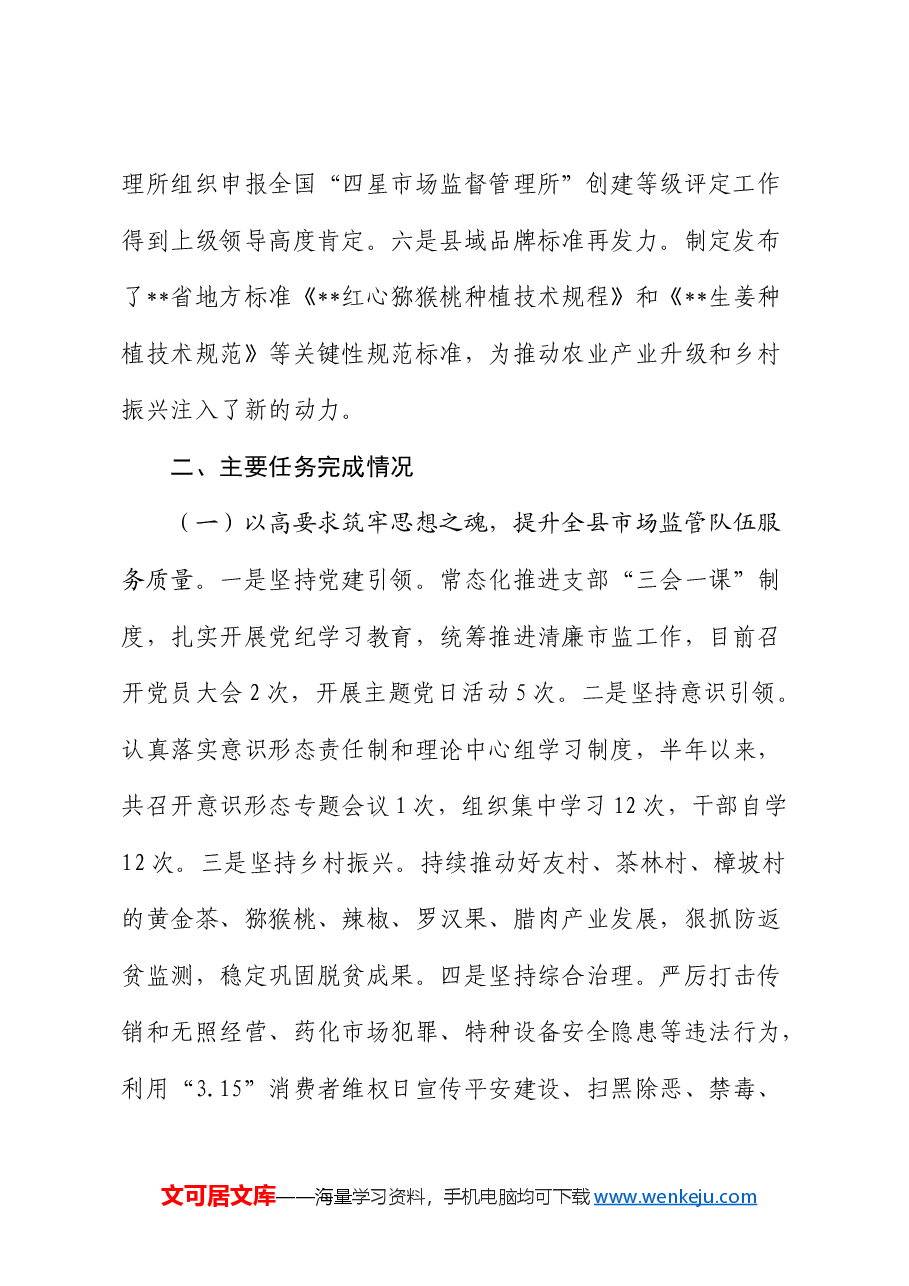 县市场监管局2024年上半年工作总结.docx，第2页预览