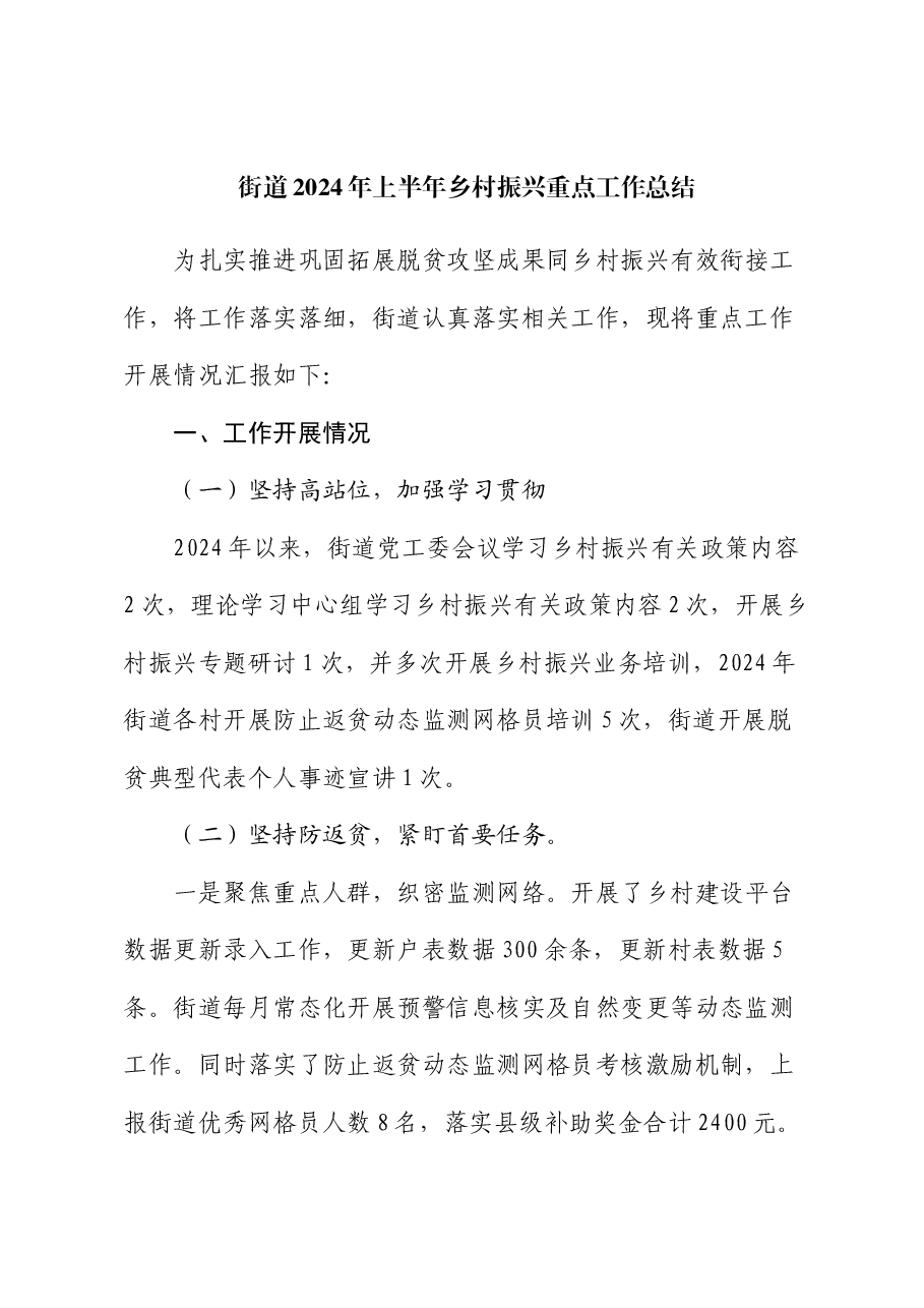 街道2024年上半年乡村振兴重点工作总结.docx,第1页预览