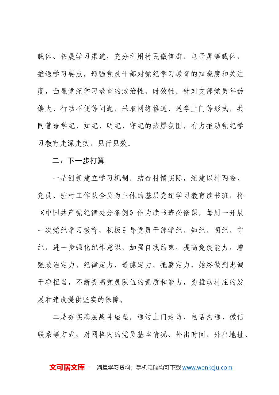 村党支部党纪学习教育工作总结.docx，第3页预览