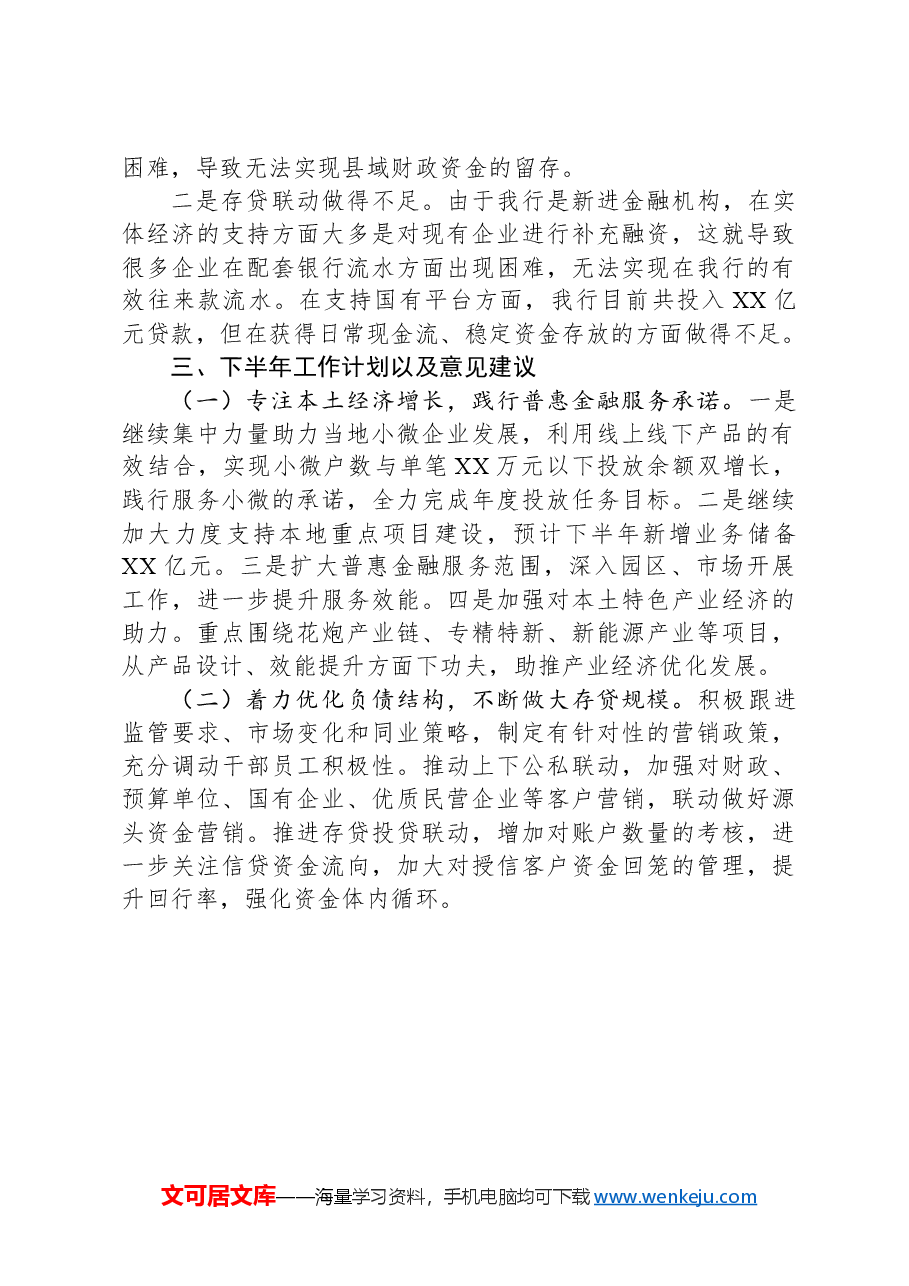 XX银行2024年上半年工作总结及下半年工作计划.docx,第3页预览