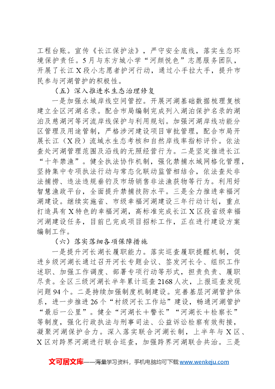 X区2024年上半年河湖长制工作总结及下半年工作计划.docx,第3页预览