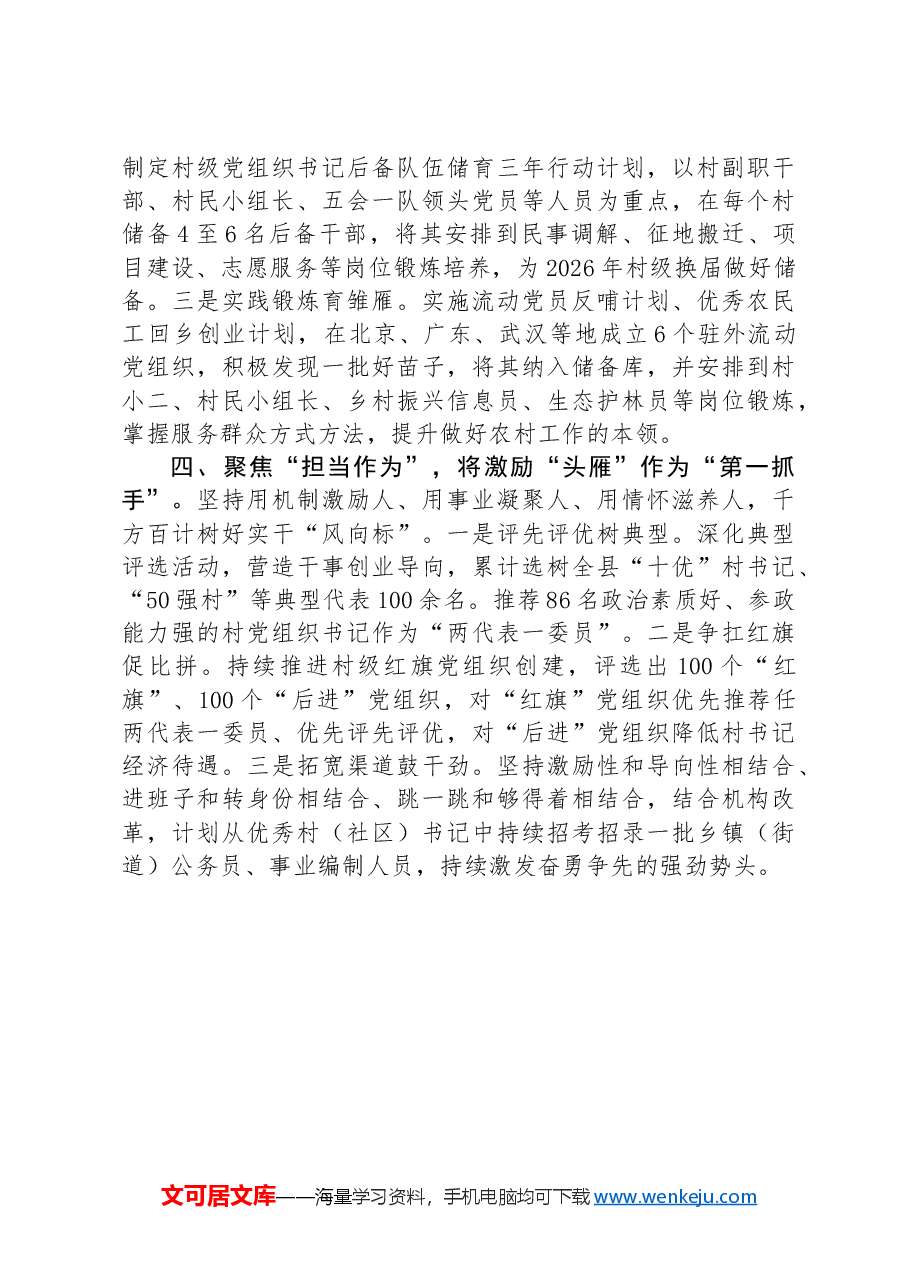 在基层党建工作会议上的交流发言:全面加强村党组织带头人队伍建设.docx,第3页预览