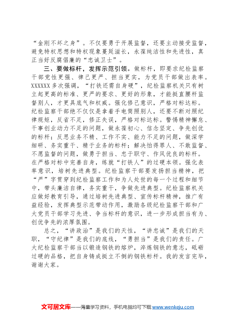 纪检监察干部在“讲政治、讲忠诚、守纪律“专题研讨交流会上的发言材料.docx,第3页预览