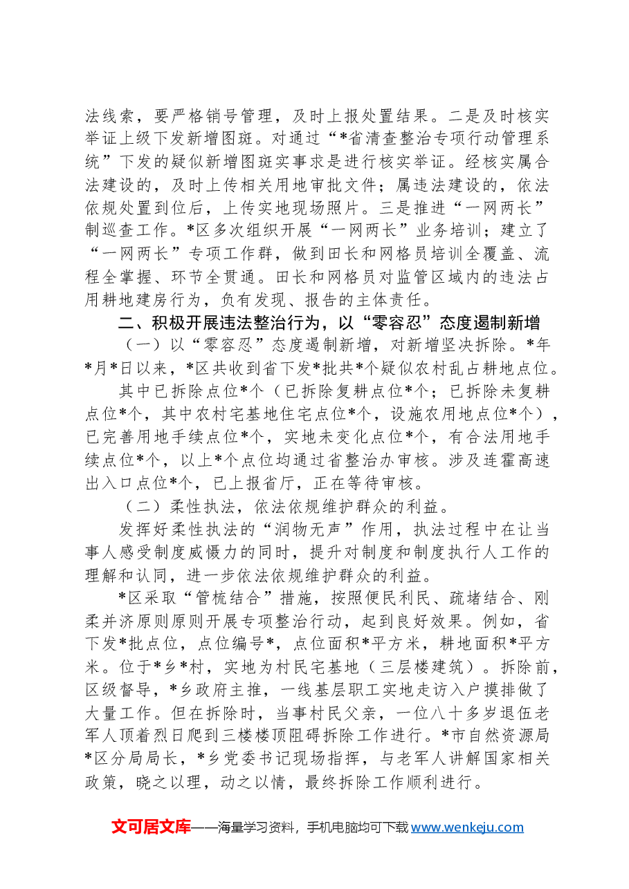 区农村乱占耕地建房专项整治行动工作报告.docx，第2页预览