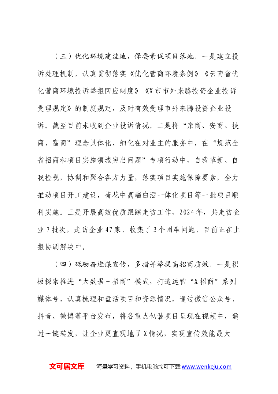 市投资促进局2024年上半年工作总结及下半年工作计划.docx,第3页预览