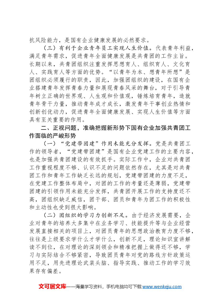 在国有企业团的工作高质量发展推进会上的讲话.docx,第2页预览