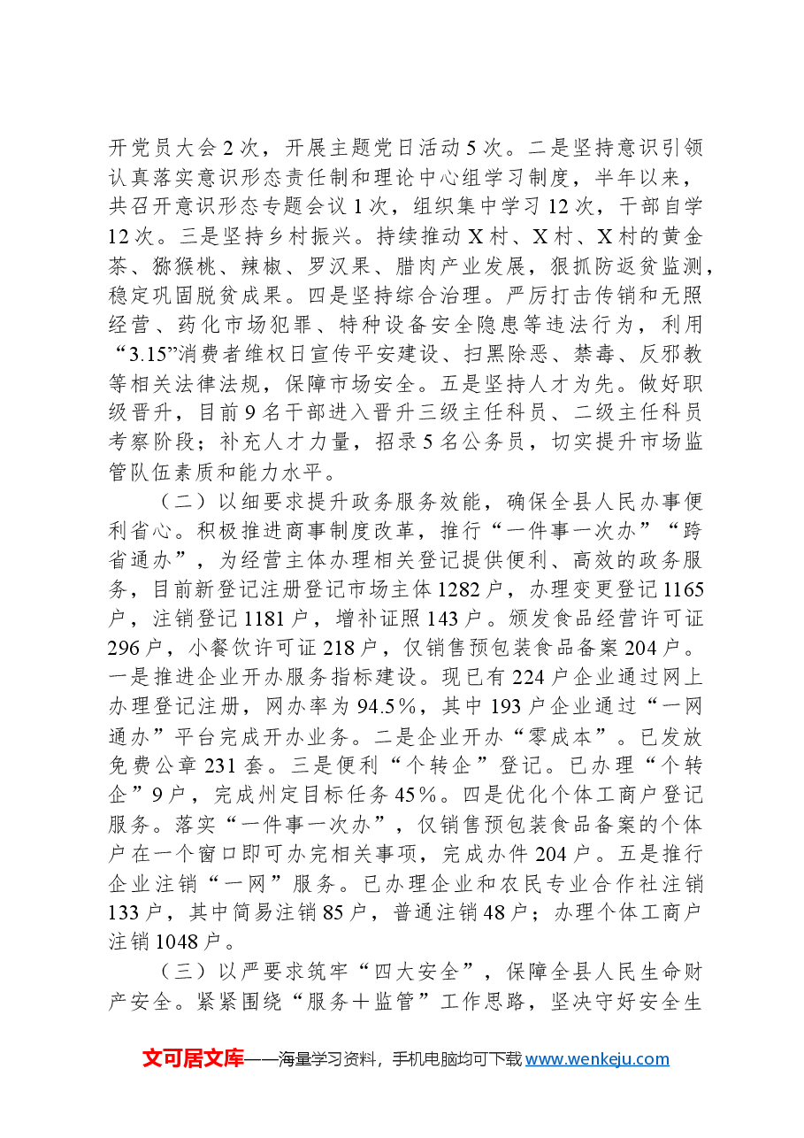 X县市场监督管理局2024年上半年工作总结及下半年工作打算.docx,第2页预览