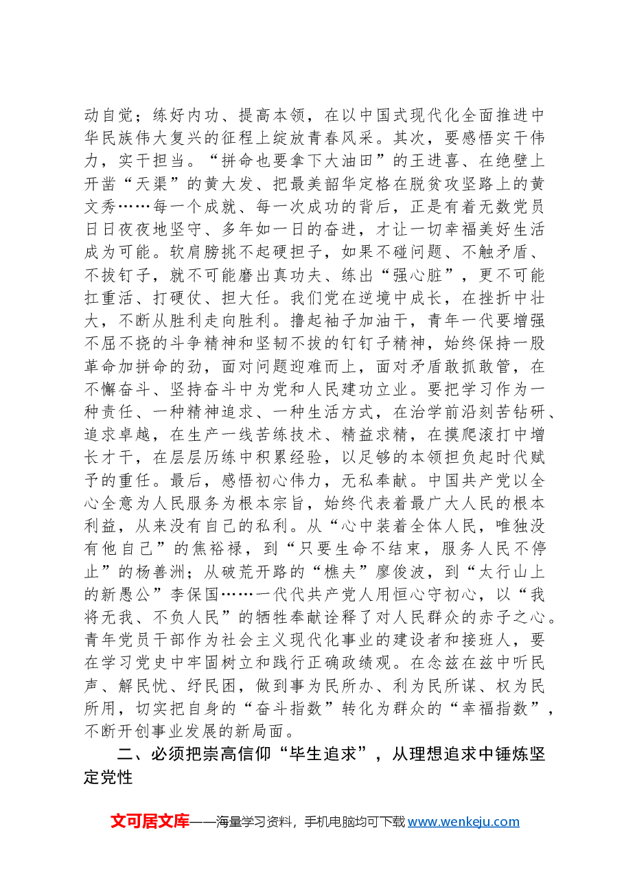 在迎“七一”庆祝建党103周年青年党员干部交流座谈会上的讲话提纲.docx,第3页预览