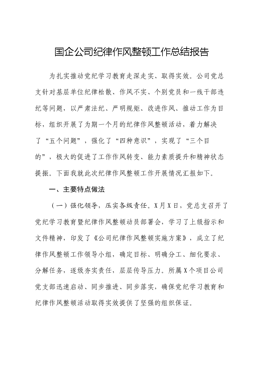 国企公司纪律作风整顿工作总结报告.docx，第1页预览